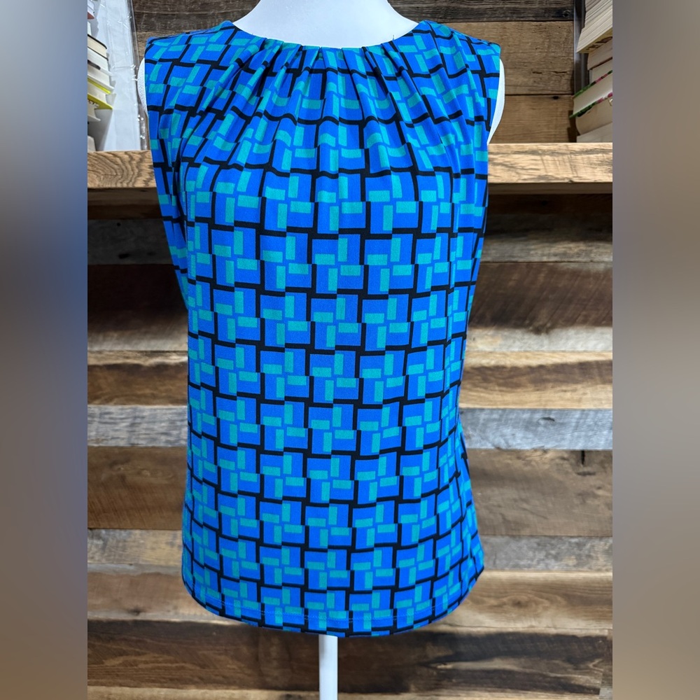 Calvin Klein Blue and Green Geometric Pattern Blouse